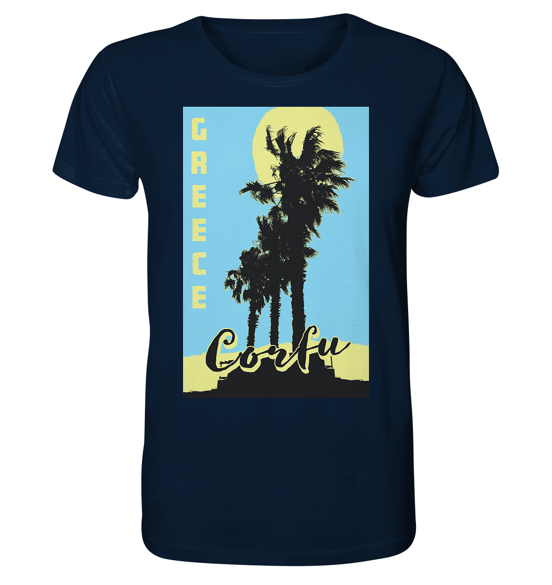 Black palm trees & Yellow sun Corfu Greece - Organic Shirt