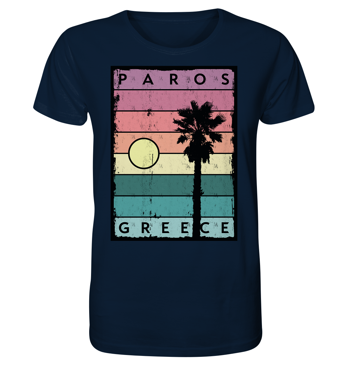 Sunset stripes & Palm tree Paros Greece - Organic Shirt