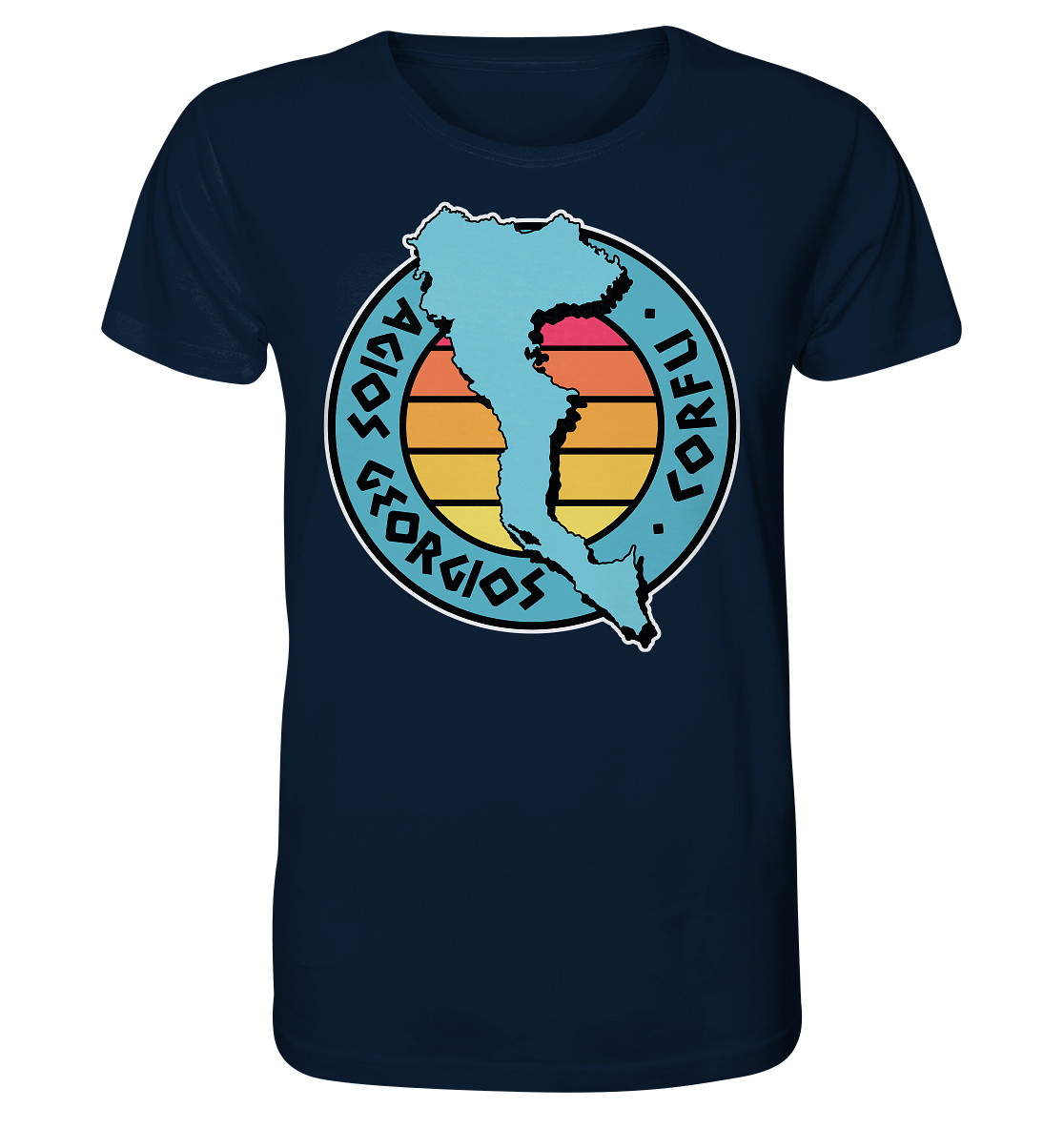Corfu Agios Georgios silhouette stamp colored - organic shirt