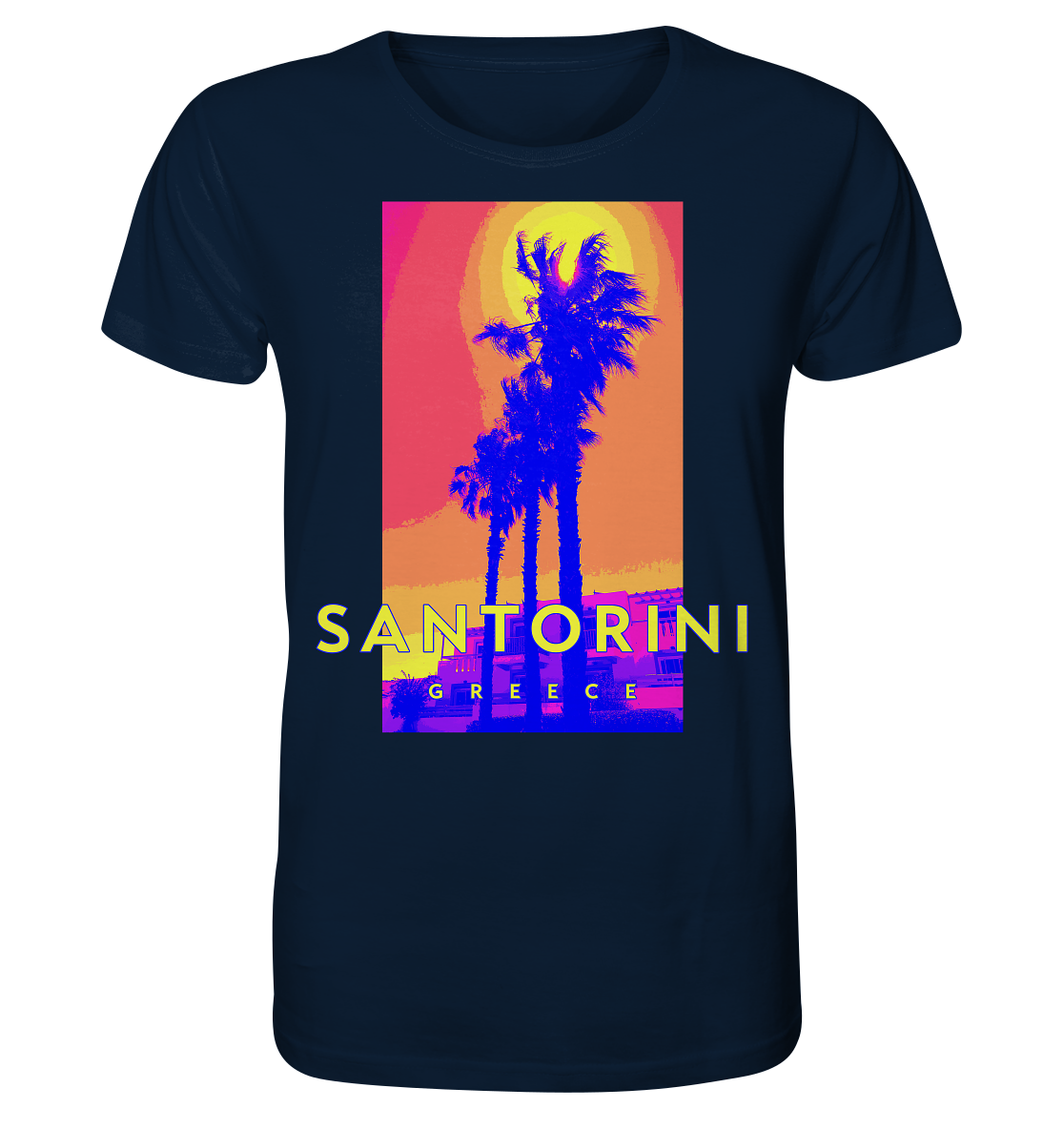 Blue palm trees Santorini Greece - Organic Shirt