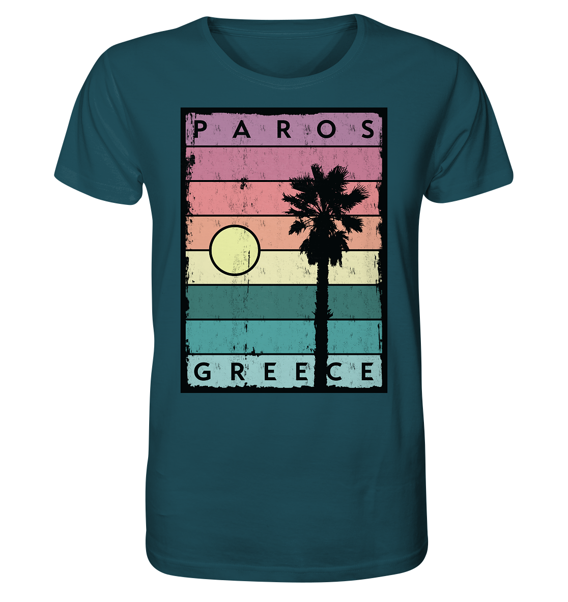 Sunset stripes & Palm tree Paros Greece - Organic Shirt