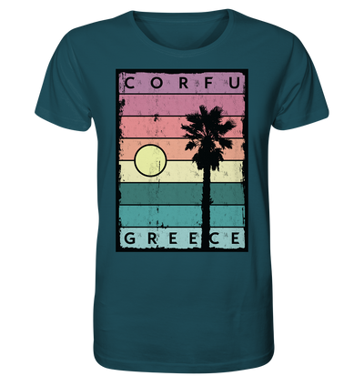 Sunset stripes & Palm tree Corfu Greece - Organic Shirt