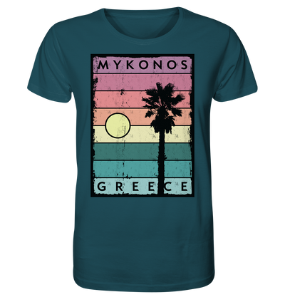 Sunset stripes & Palm tree Mykonos Greece - Organic Shirt