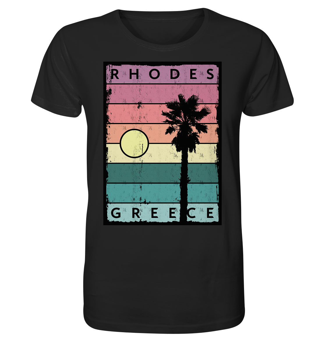 Sunset stripes & Palm tree Rhodes Greece - Organic Shirt