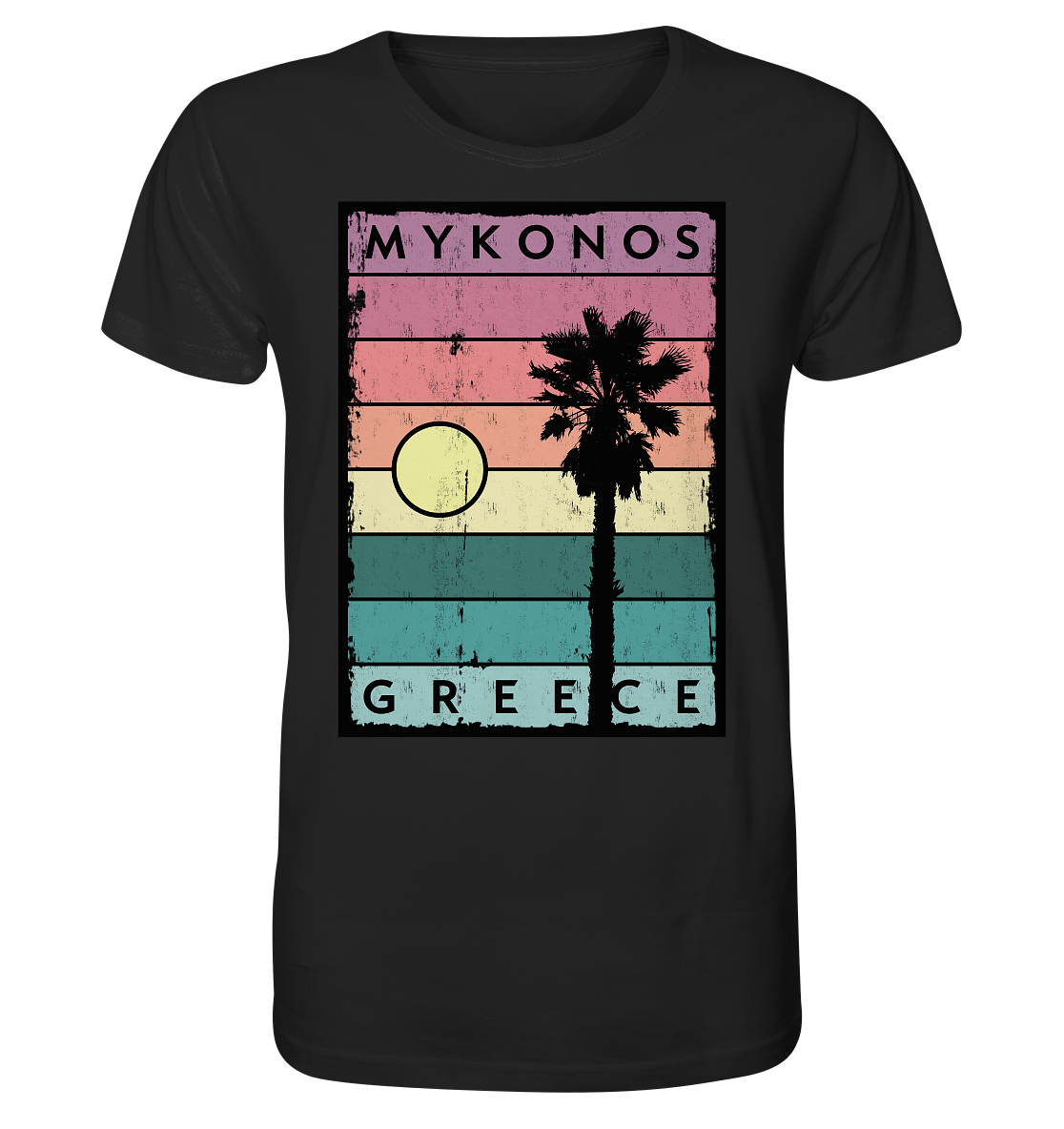 Sunset stripes &amp; Palm tree Mykonos Greece - Organic Shirt