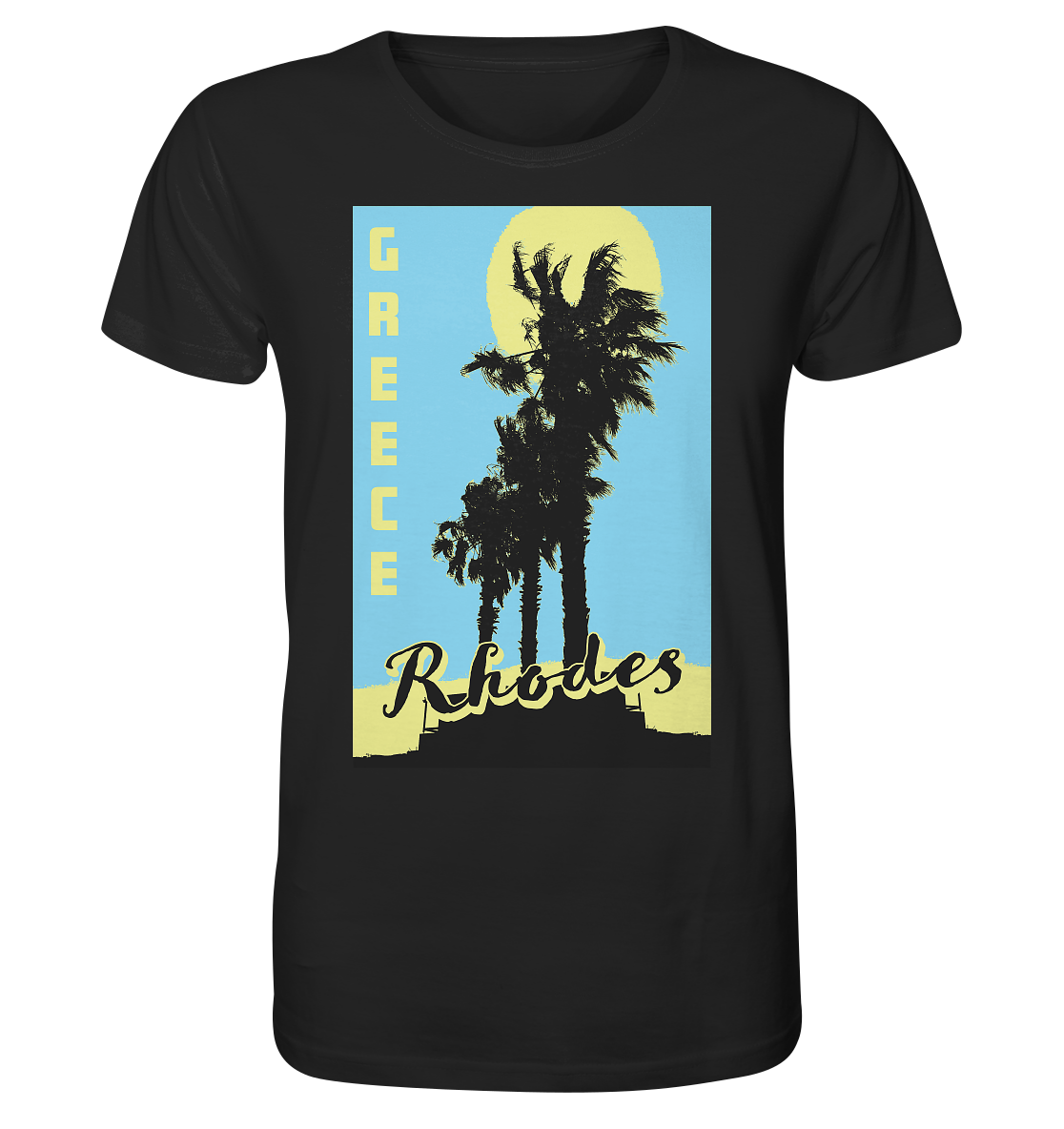 Black palm trees & Yellow sun Rhodes Greece - Organic Shirt