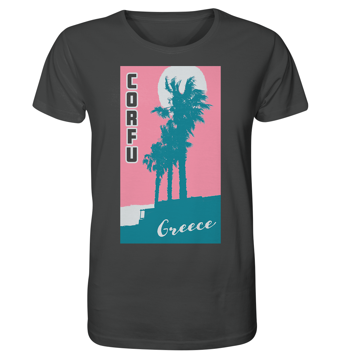 Palm trees &amp; Pink Sky Corfu Greece - Organic Shirt