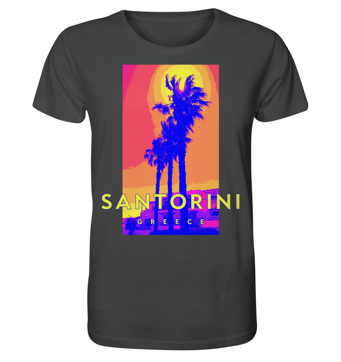 Blue palm trees Santorini Greece - Organic Shirt