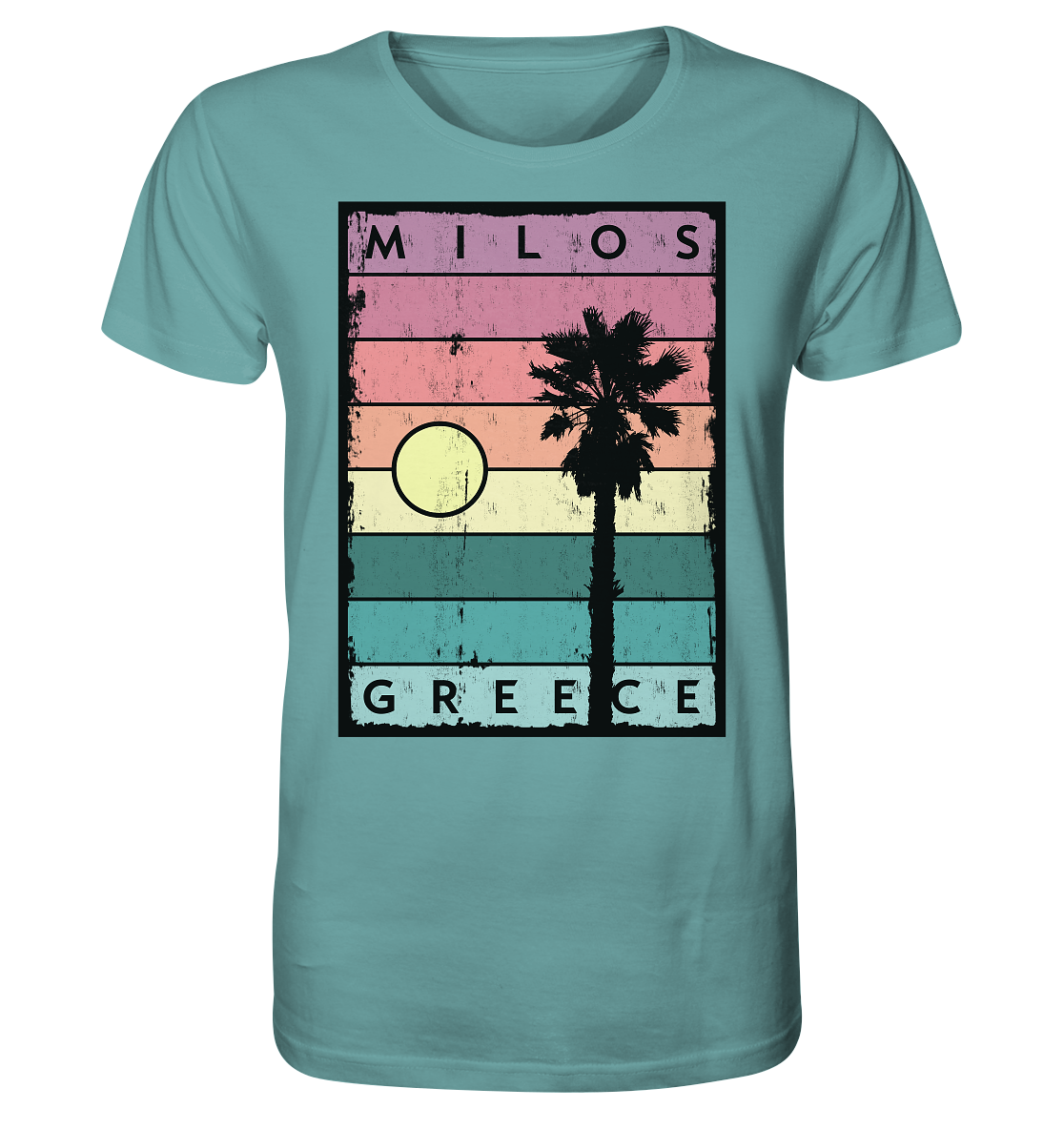 Sunset stripes &amp; Palm tree Milos Greece - Organic Shirt