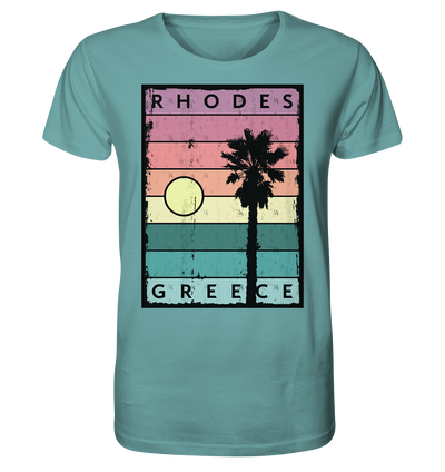 Sunset stripes & Palm tree Rhodes Greece - Organic Shirt
