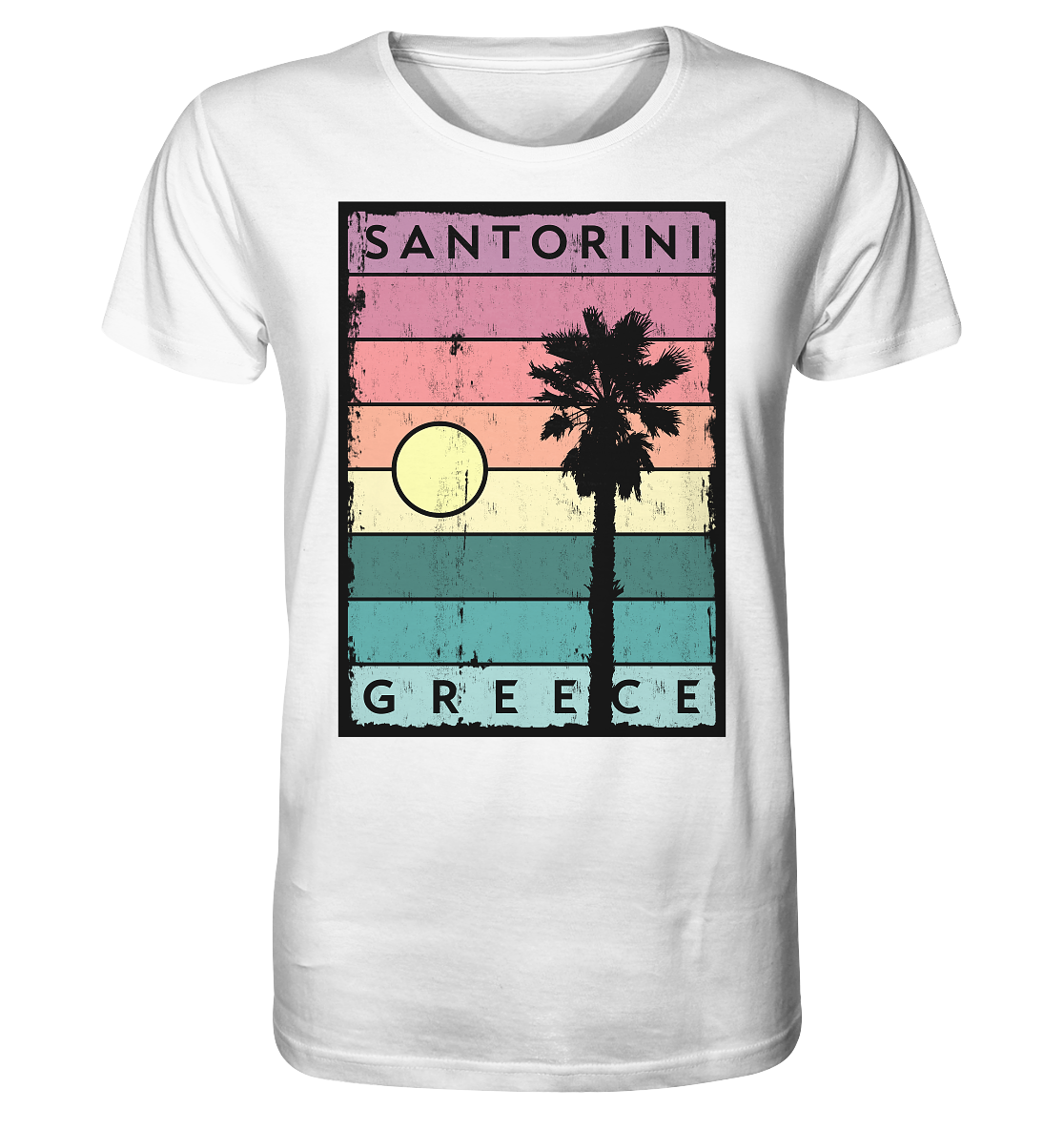 Sunset stripes &amp; Palm tree Santorini Greece - Organic Shirt