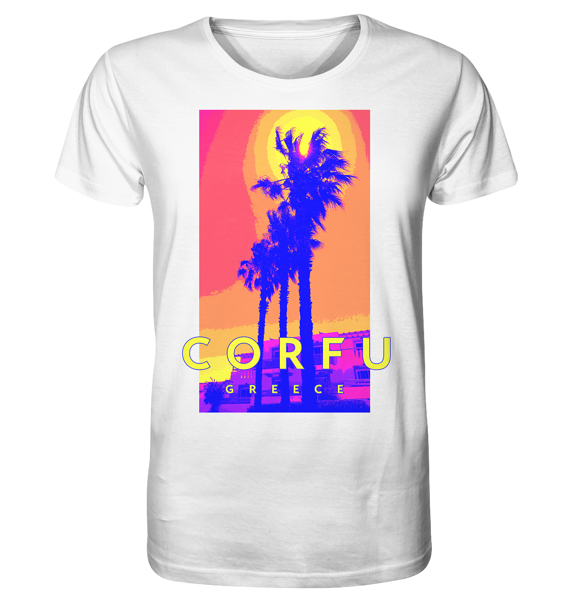 Blue palm trees Corfu Greece - Organic Shirt