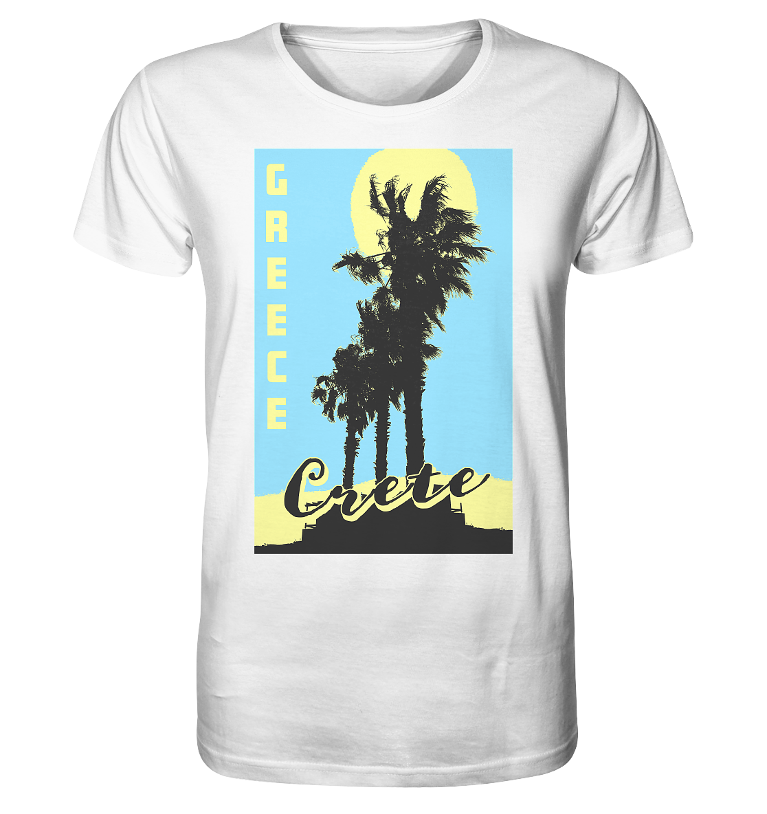 Black palm trees &amp; Yellow sun Crete Greece - Organic Shirt