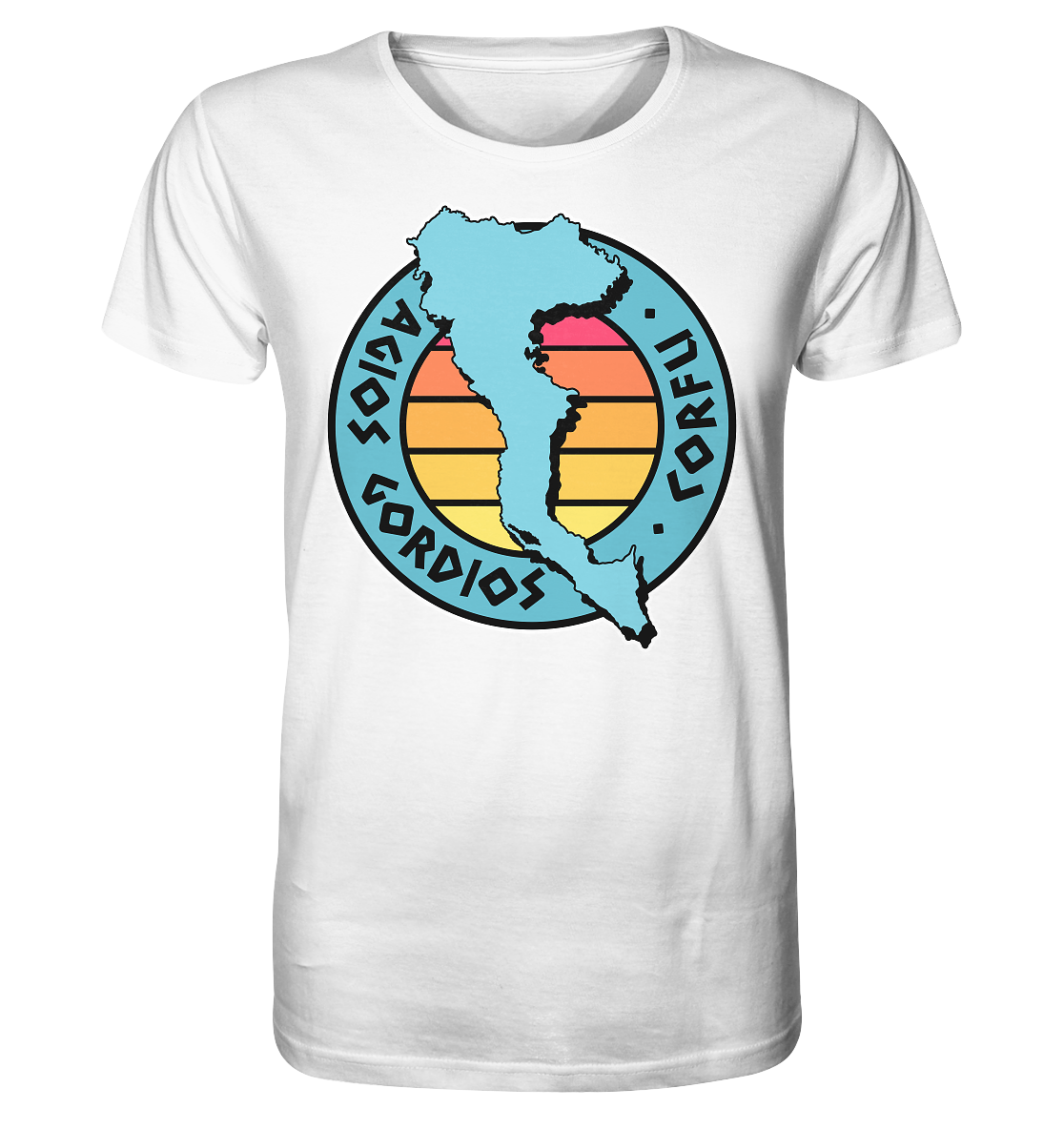 Corfu Agios Gordios silhouette stamp colored - organic shirt