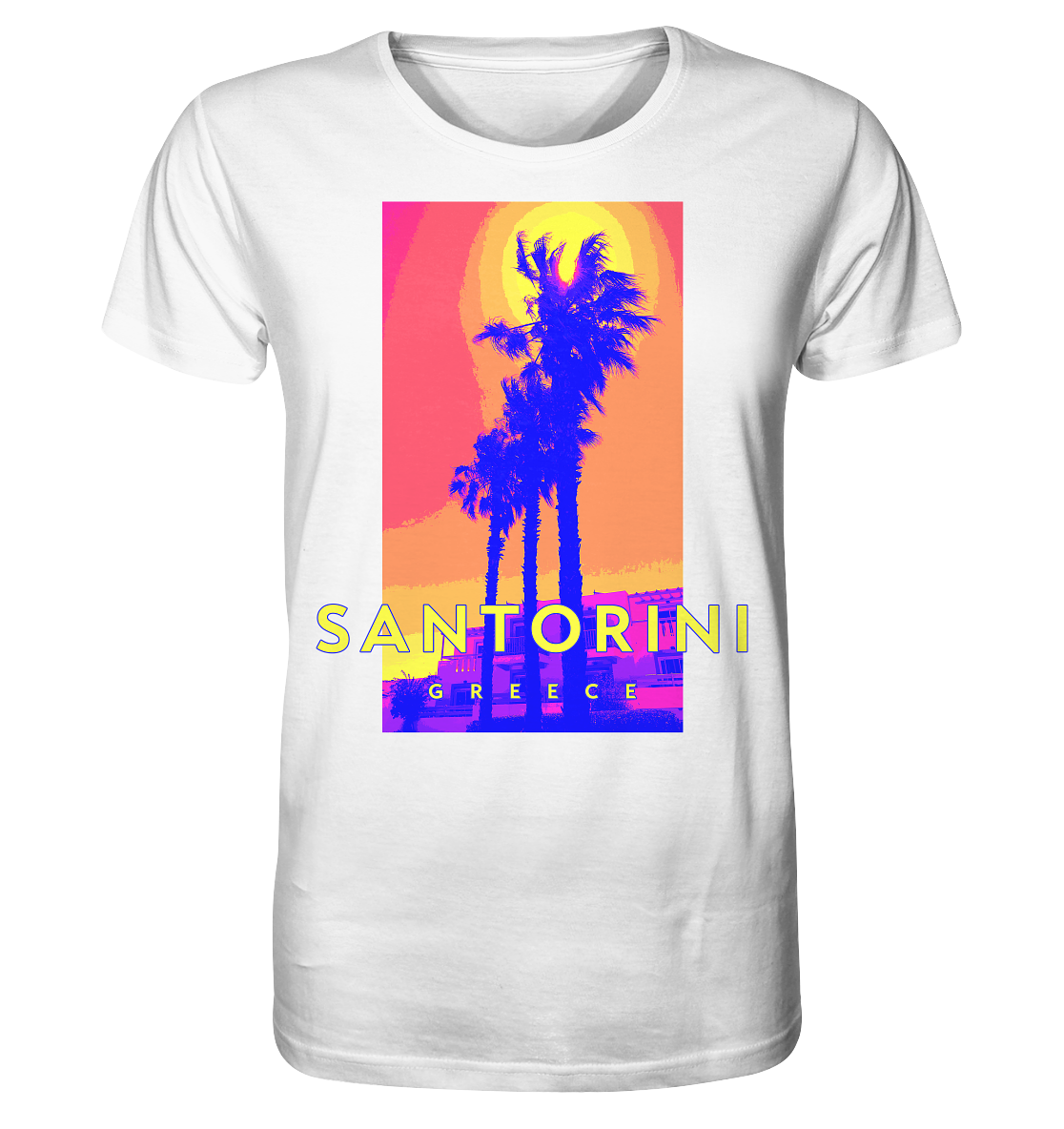 Blue palm trees Santorini Greece - Organic Shirt
