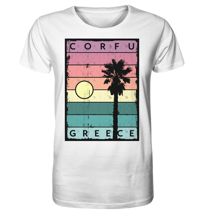 Sunset stripes &amp; Palm tree Corfu Greece - Organic Shirt