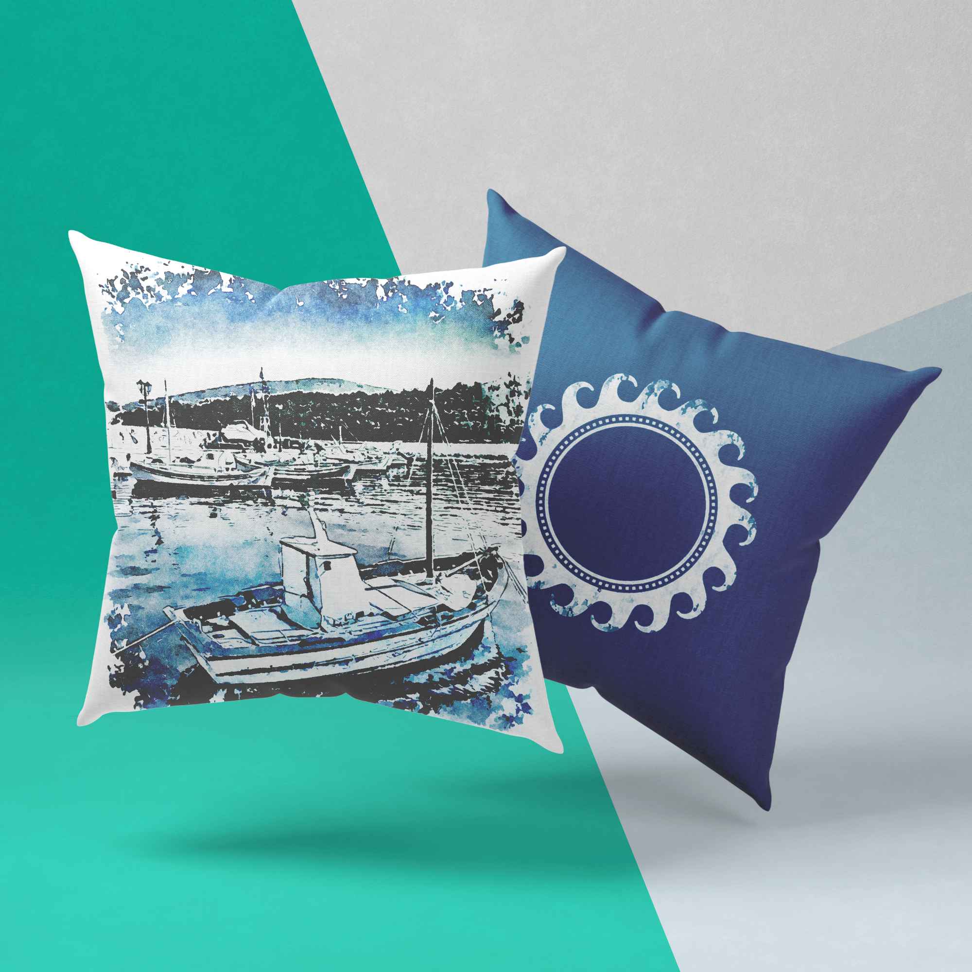 Pillow set "Greece in blue watercolor", series 1