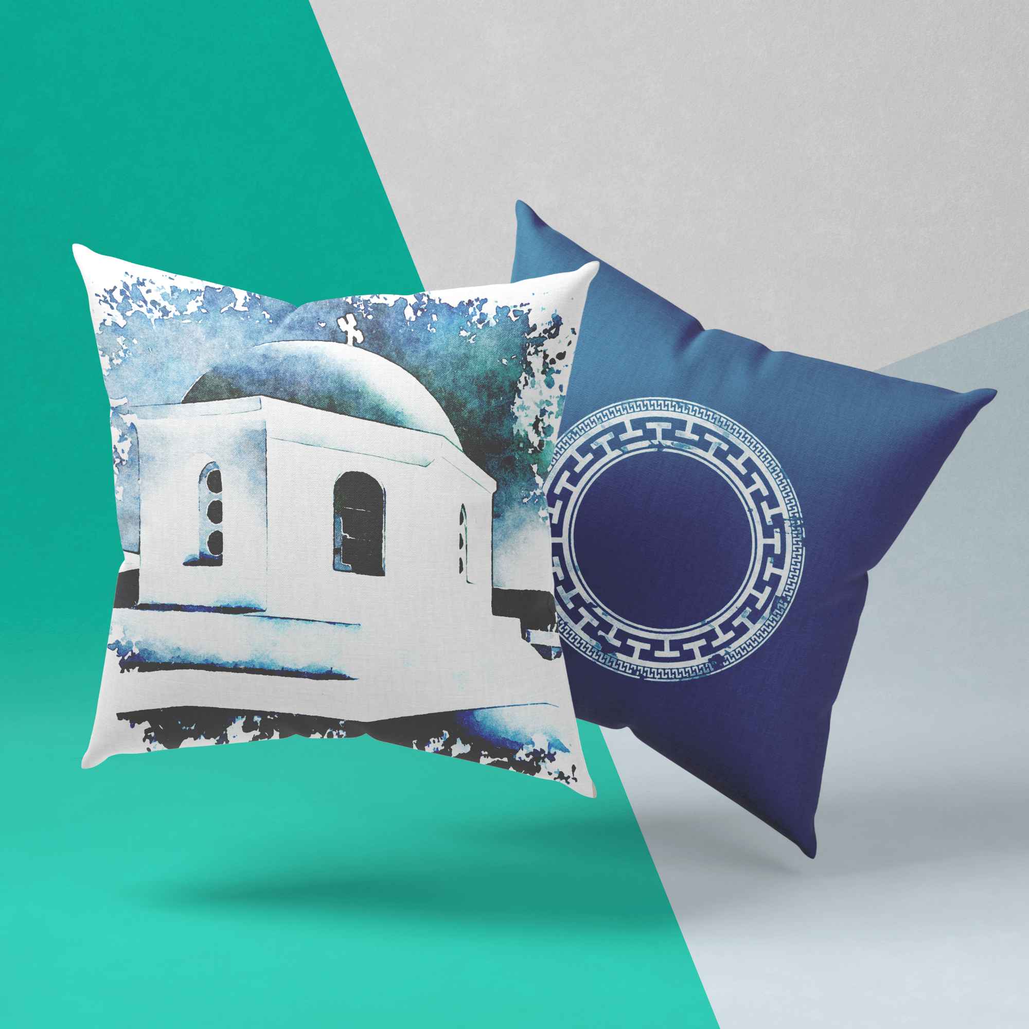 Pillow set "Greece in blue watercolor", series 1